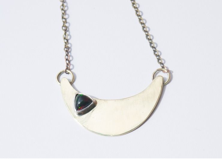 Black Opal Trillion Brass Necklace