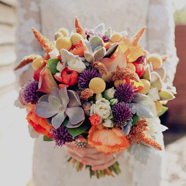 Orange anemone wedding bouquet