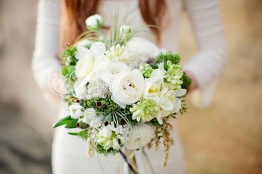 Rustic white rose wedding bouquet