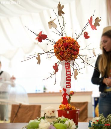 Orange wedding reception decor