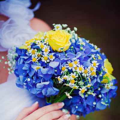 Yellow hydrangea wedding bouquet