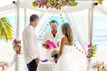 Beach pink wedding ceremony decor