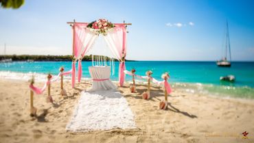 Beach pink wedding ceremony decor