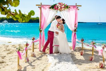 Beach pink wedding ceremony decor