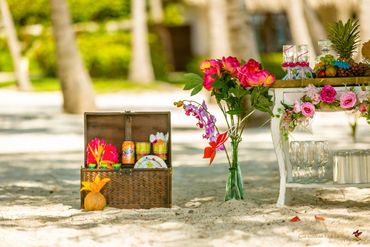 Beach pink wedding reception decor