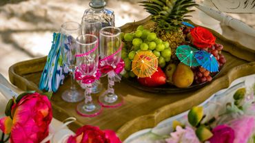 Beach pink wedding reception decor