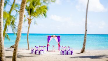 Beach pink wedding ceremony decor