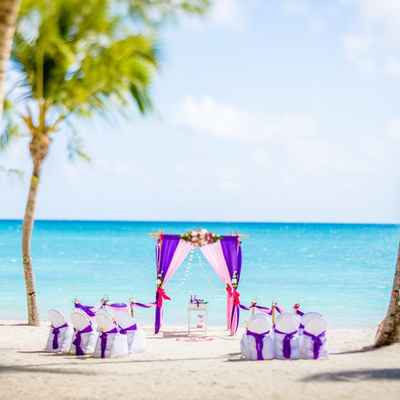 Beach pink wedding ceremony decor