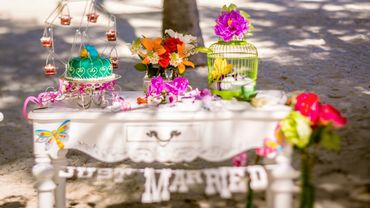 Beach pink wedding reception decor