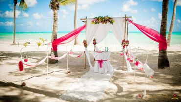 Beach pink wedding ceremony decor