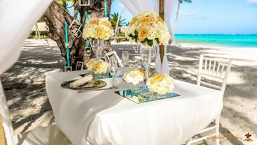 Beach blue wedding reception decor