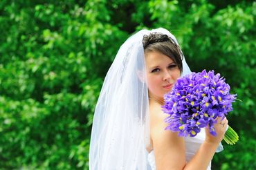 Summer purple iris wedding bouquet