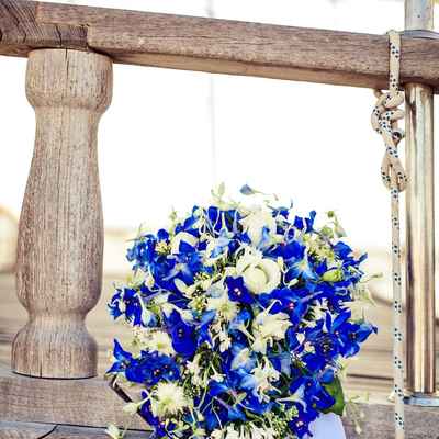 Blue vials wedding bouquet