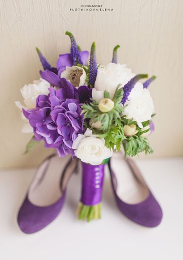 Purple hydrangea wedding bouquet