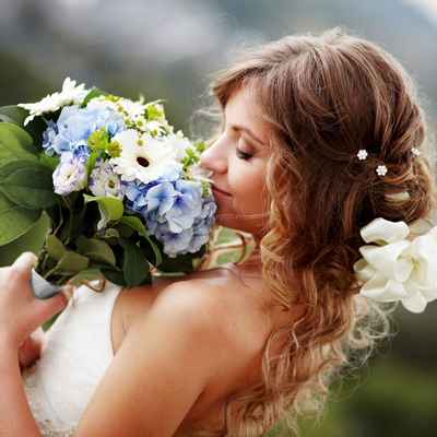 Blue gerbera wedding bouquet