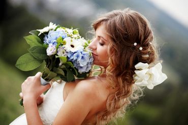 Blue gerbera wedding bouquet