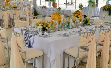 Marine white wedding reception decor