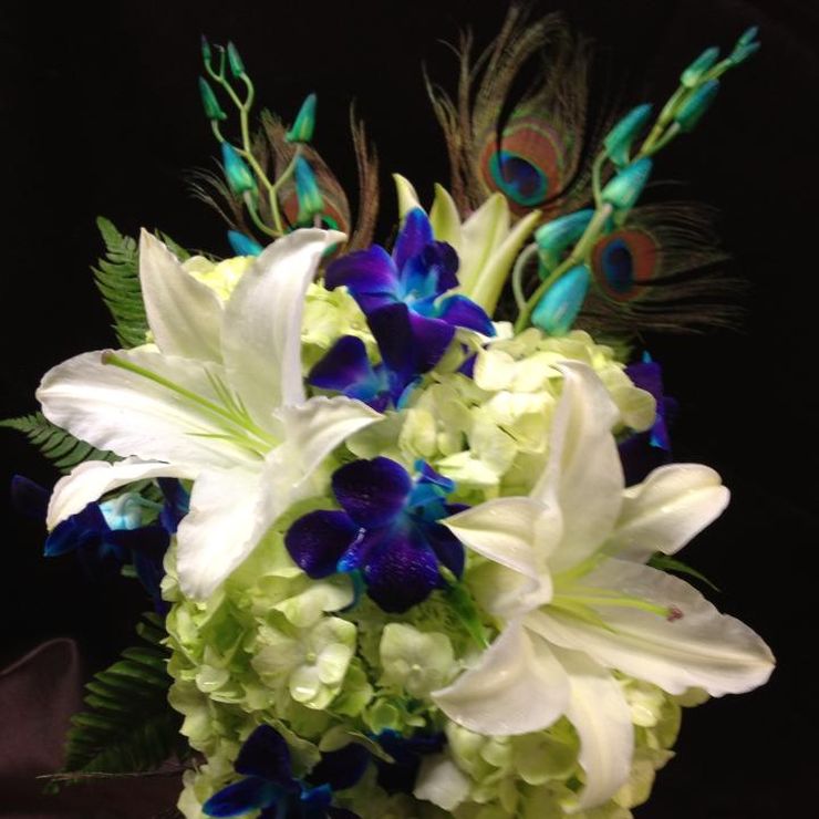 Blue Bom Orchids with Oriental Lilies