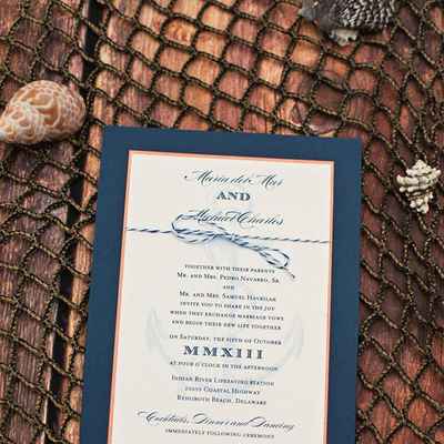 Marine blue wedding invitations
