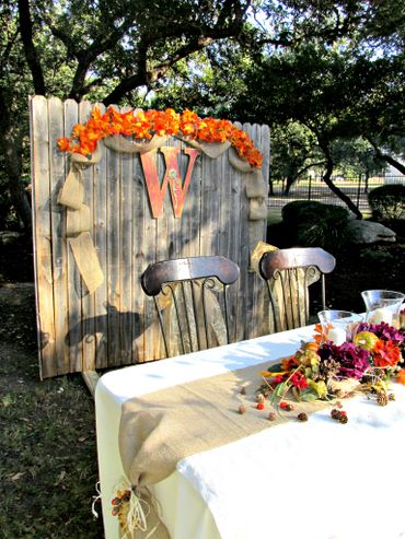 Outdoor autumn yellow wedding reception decor