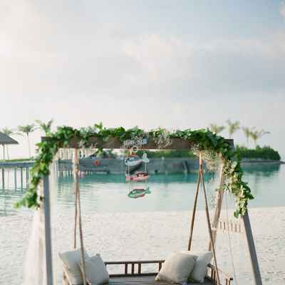 Beach wedding photo session decor
