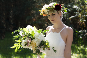 Outdoor white hydrangea wedding bouquet