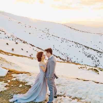 Outdoor winter grey long wedding dresses