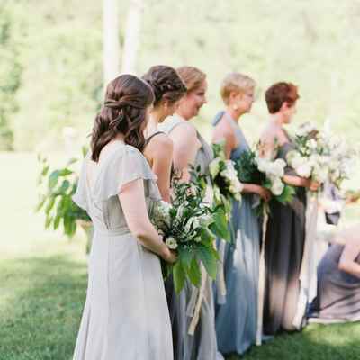 Outdoor grey bridesmaids