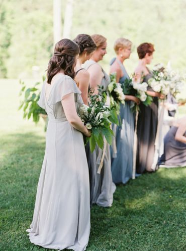 Outdoor grey bridesmaids