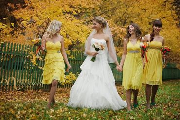Outdoor autumn white long wedding dresses