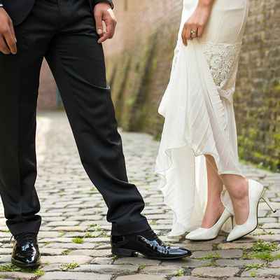 Outdoor white wedding shoes