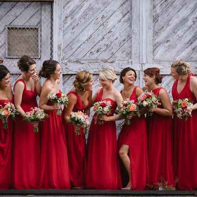 Outdoor red bridesmaids