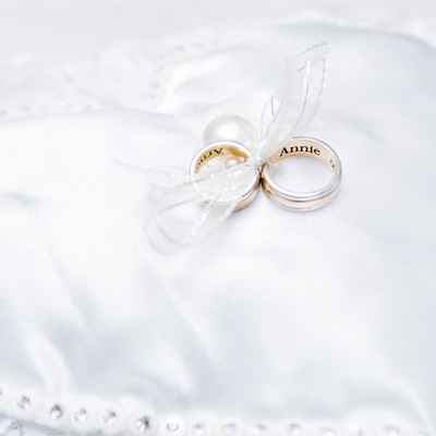 White wedding ring pillows