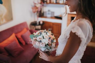 Pink rose wedding bouquet