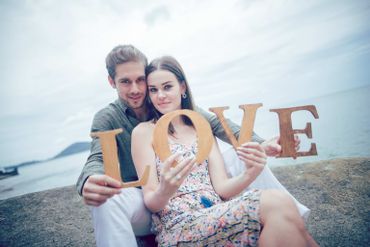 Brown beach wedding signs