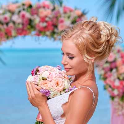 Pink beach rose wedding bouquet