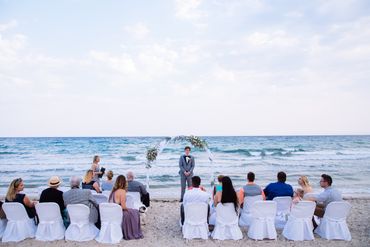 Blue beach wedding ceremony decor